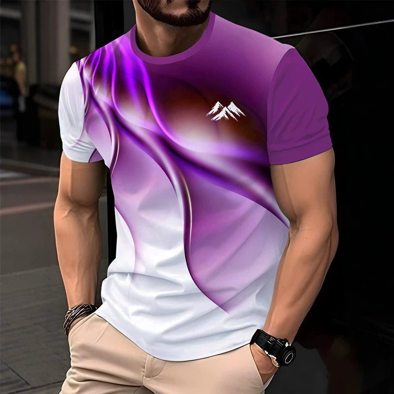 Designer foreign trade printed men's T-shirt, casual and novel logo 3D round neck short-sleeve striped design - view 3