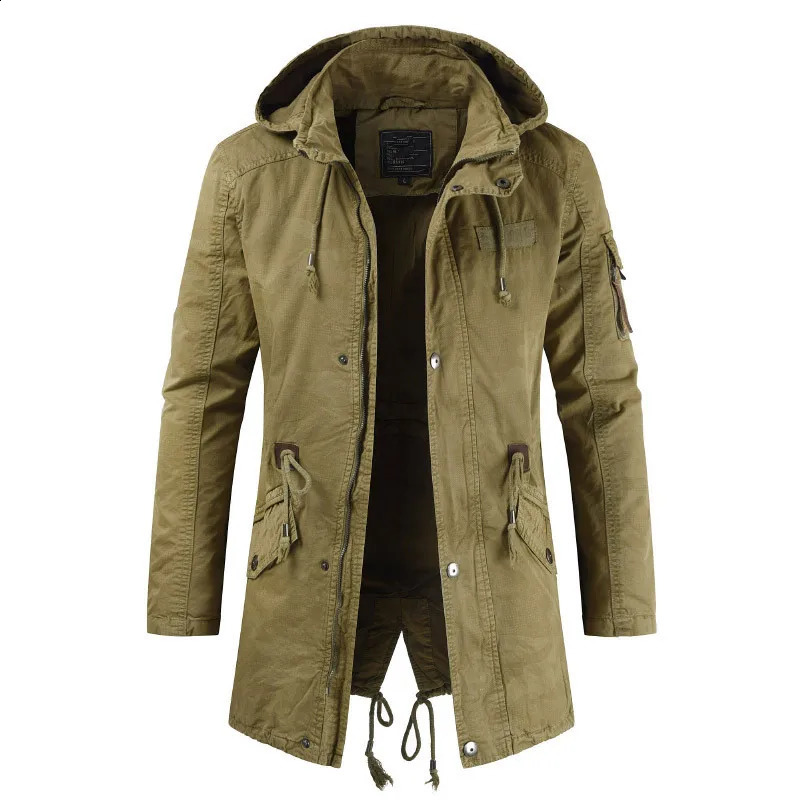 Mens Jackets Hooded Trench Outerwear Casual Solid Outdoor Coat Military Windbreaker Fashion Windproof Jacket Mens Clothing 260827 - view 5
