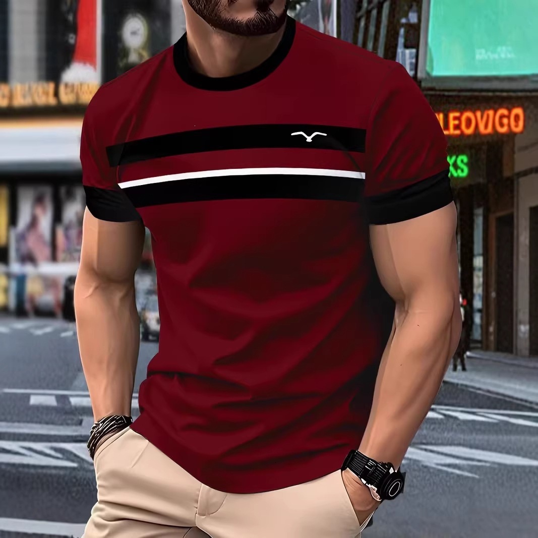 Designer foreign trade printed men's T-shirt, casual and novel logo 3D round neck short-sleeve striped design - view 5