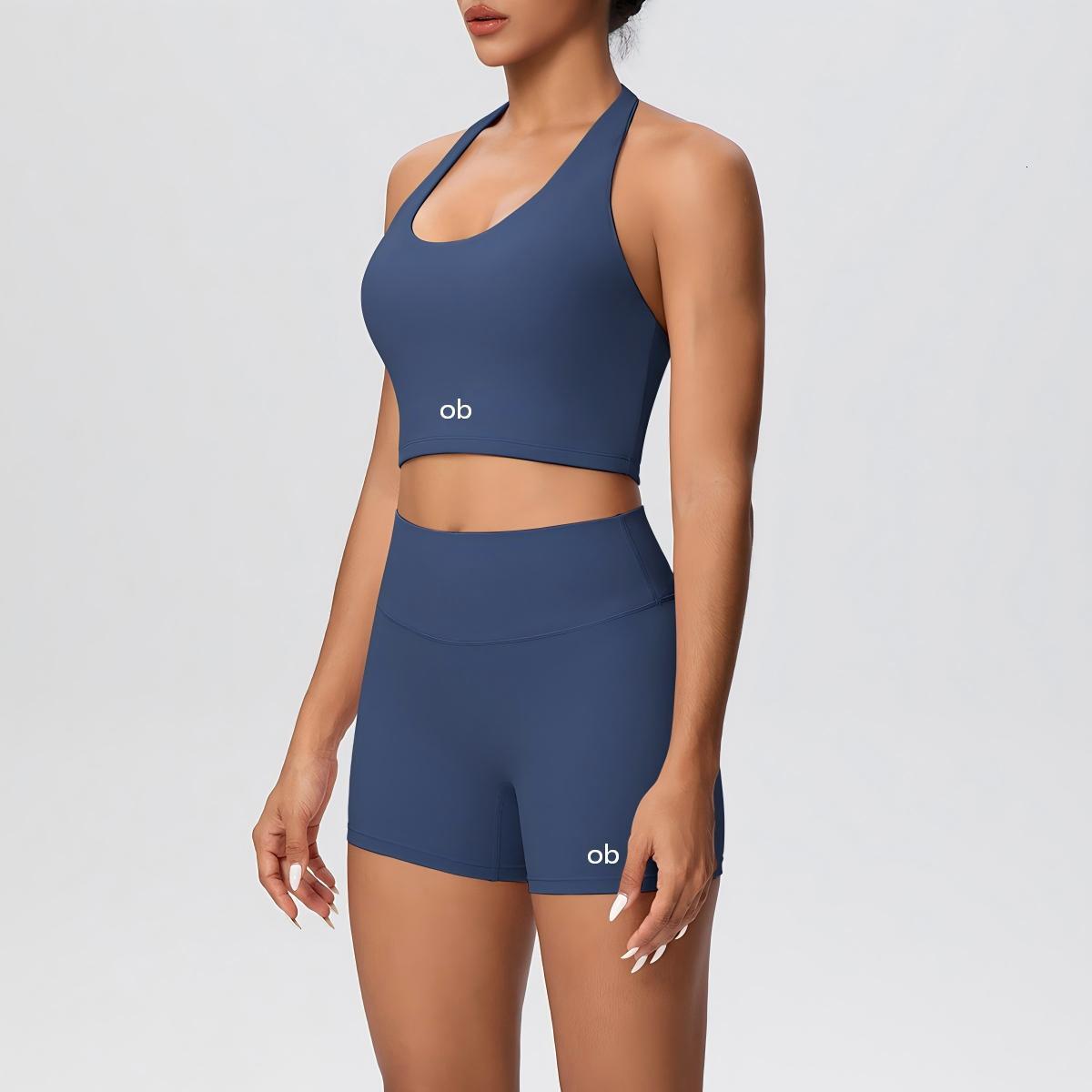 New solid-color double-sided brushed tight-fitting neckless short pants yoga for exercise, running and fitness two-piece set 26Y0827 - view 7