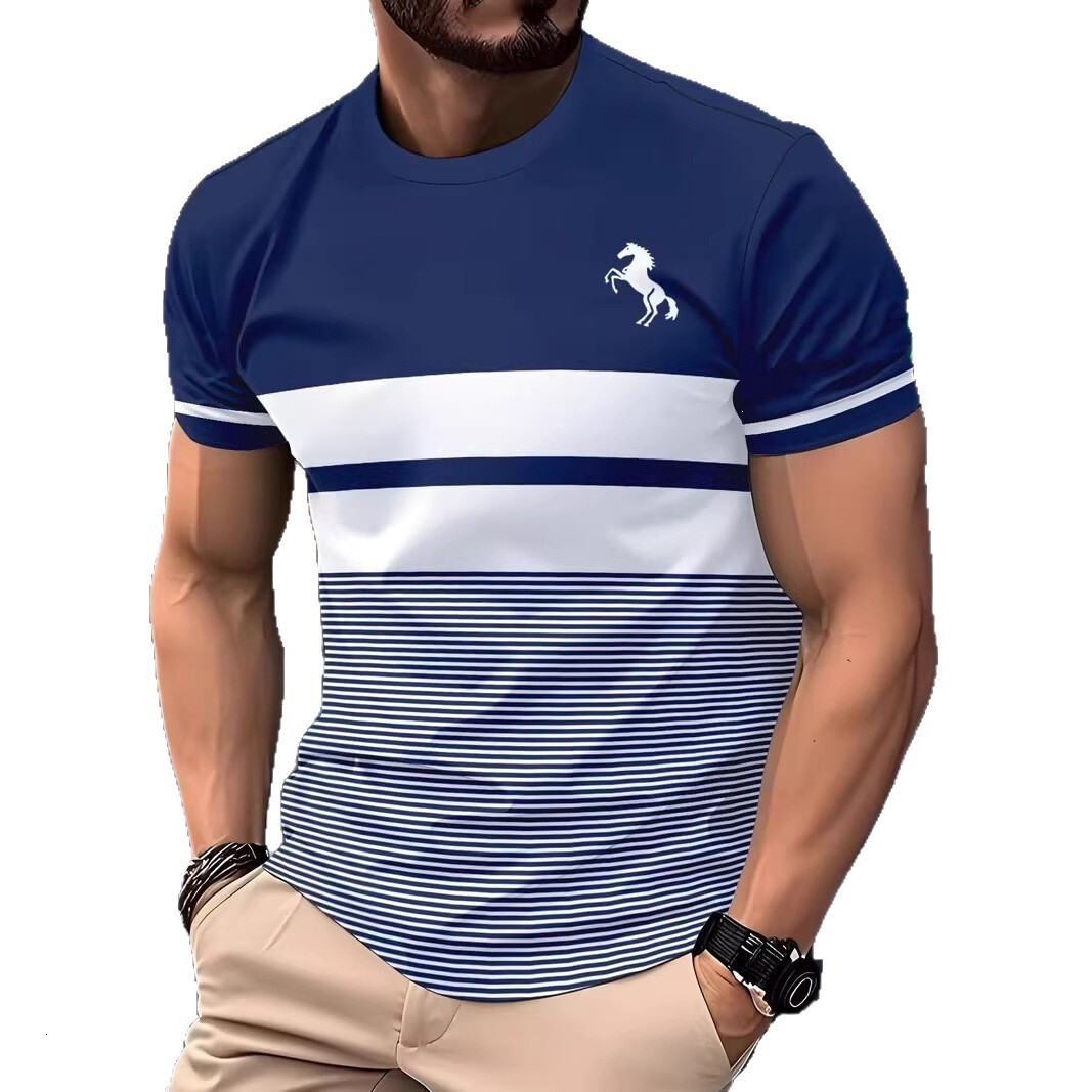Designer foreign trade printed men's T-shirt, casual and novel logo 3D round neck short-sleeve striped design - view 6