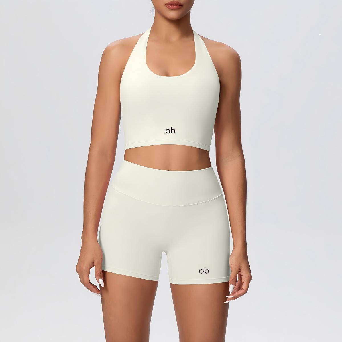 New solid-color double-sided brushed tight-fitting neckless short pants yoga for exercise, running and fitness two-piece set 26Y0827 - view 4