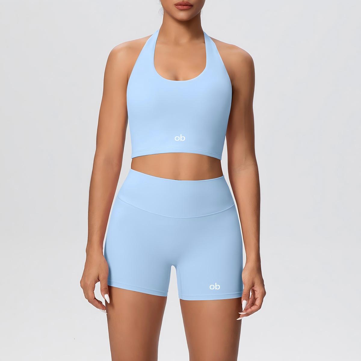 New solid-color double-sided brushed tight-fitting neckless short pants yoga for exercise, running and fitness two-piece set 26Y0827 - view 5