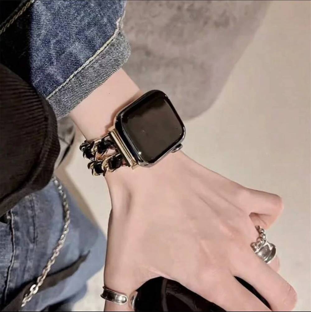 Watch Strap Fashion Leather Stainless Steel Bracelet Link For Apple Watch Band Series Strap Tcehub - view 7