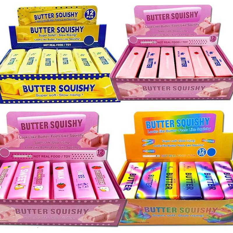 12PCS Pack Butter Squishy Toys Strawberry Rainbow Printed Stress Ball Slow Rebound Stress Relief Sensory Toys Gifts Bulk X260826
