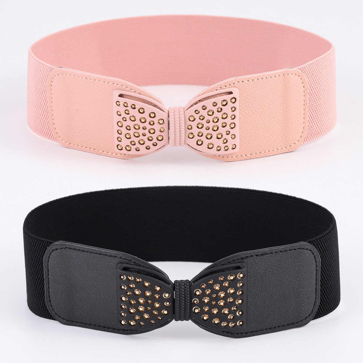 Versatile Elastic Wide Waist Belt with Vintage Fashion Bow D