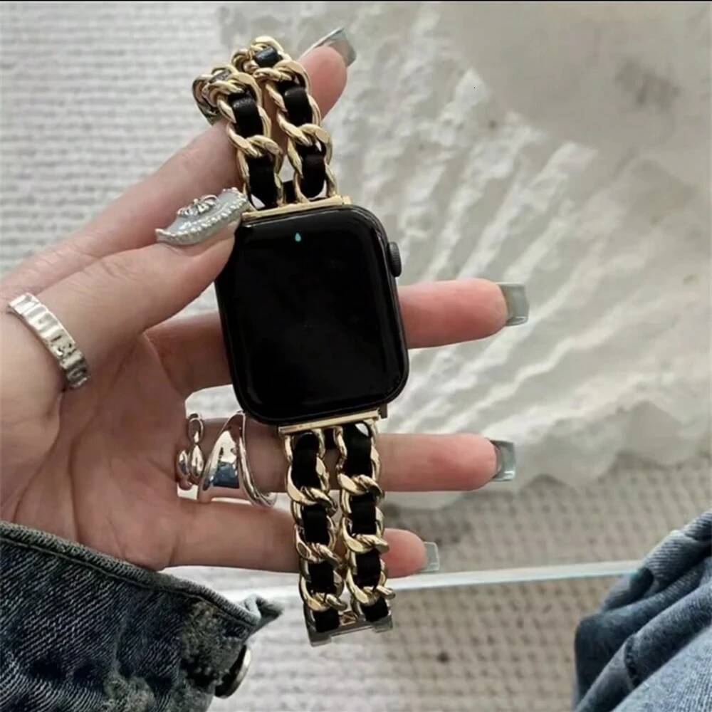 Watch Strap Fashion Leather Stainless Steel Bracelet Link For Apple Watch Band Series Strap Tcehub - view 6