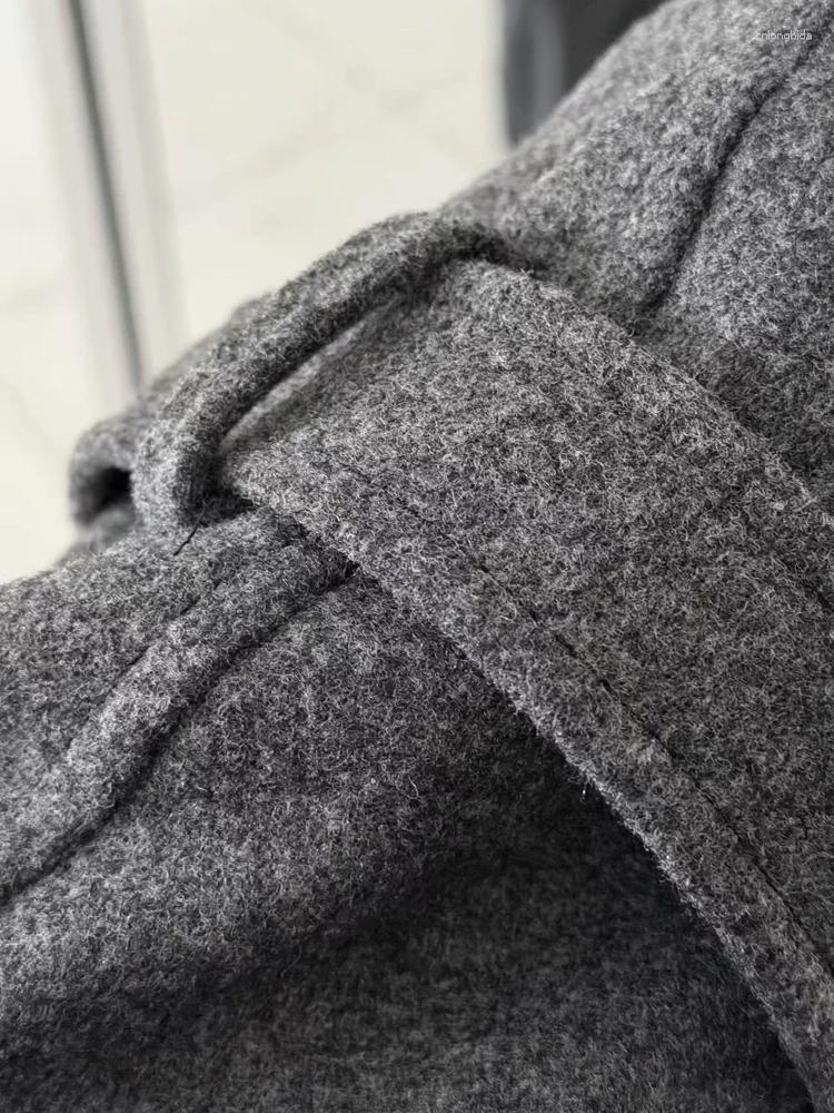 Women' s Wool FSMG Vintage Loose Stand Collar Woolen Coa - view 6