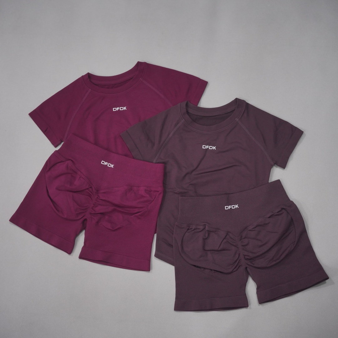 DFDK Women Seamless 2Pcs Yoga Set Short Sleeve Top Waist Shorts High Elastic Quick Dry Outfit for Gym Running Fitness Train 26Y0828 - view 3