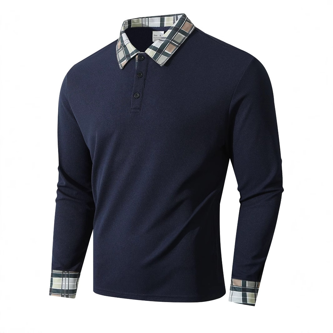 Designer New Men's Autumn Outdoor Fashion Breathable Turn-Down Collar Sports Casual Long Sleeve Plaid Polo Shirt - view 6