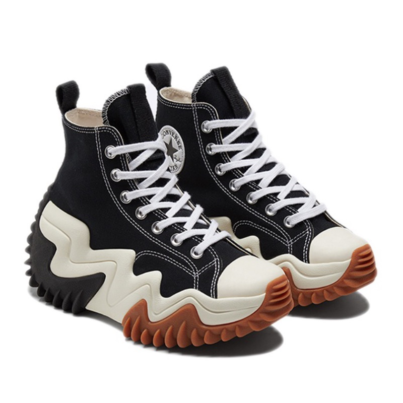 Converse All Star Men Women Canvas Sneakers, Black High Top Lace Up Shoes, Chunky Platform Gum Rubber Sole Street Style Casual Walking Board Shoes - view 8