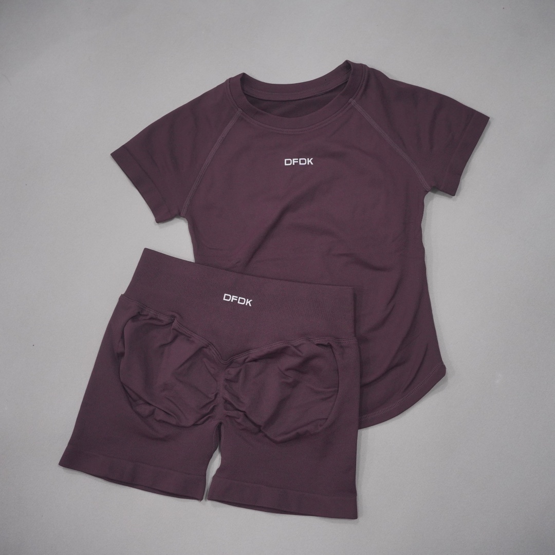DFDK Women Seamless 2Pcs Yoga Set Short Sleeve Top Waist Shorts High Elastic Quick Dry Outfit for Gym Running Fitness Train 26Y0828 - view 7
