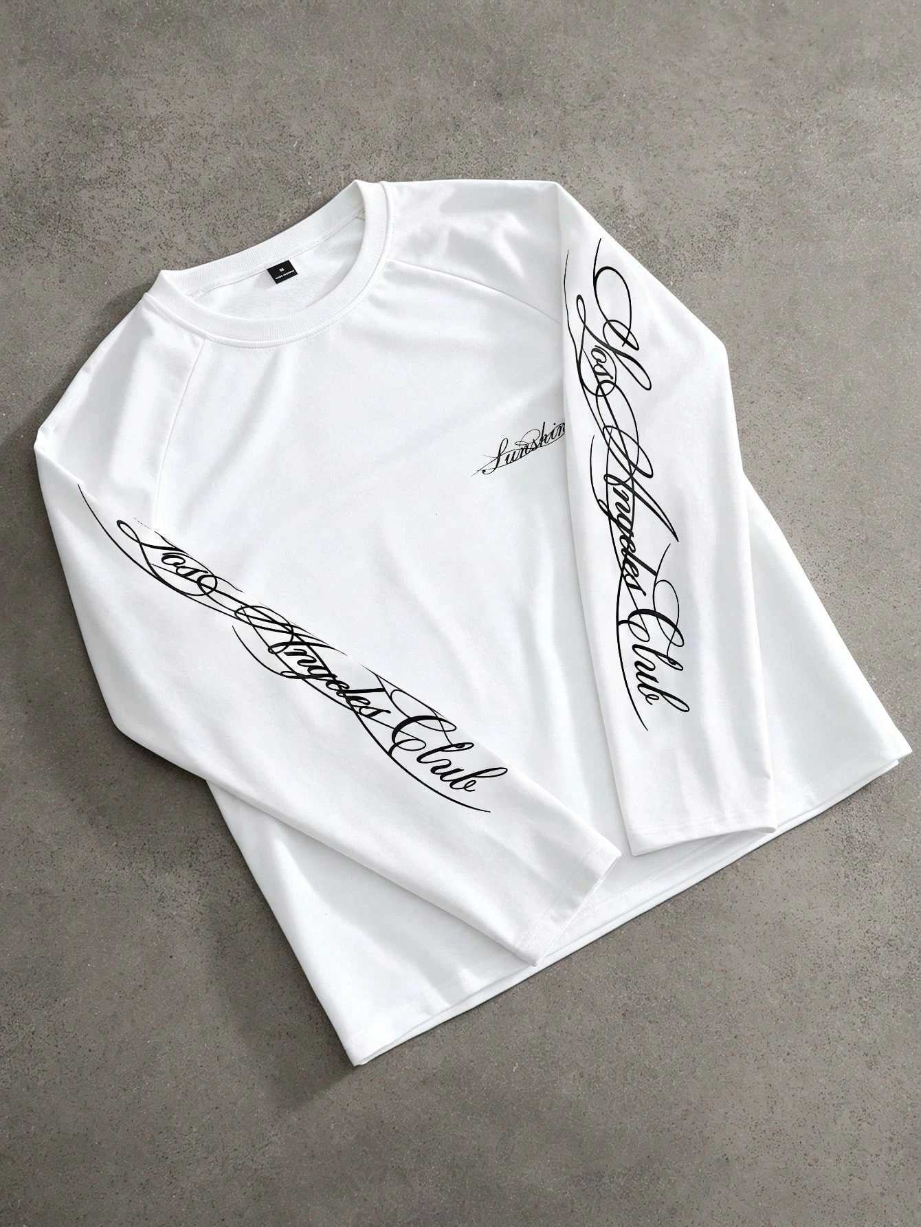 West Coast Streetwear Black Raglan Long Sleeve Tee Big Cursive Print On Both Sleeves Crew Neck Top X260827 - view 4