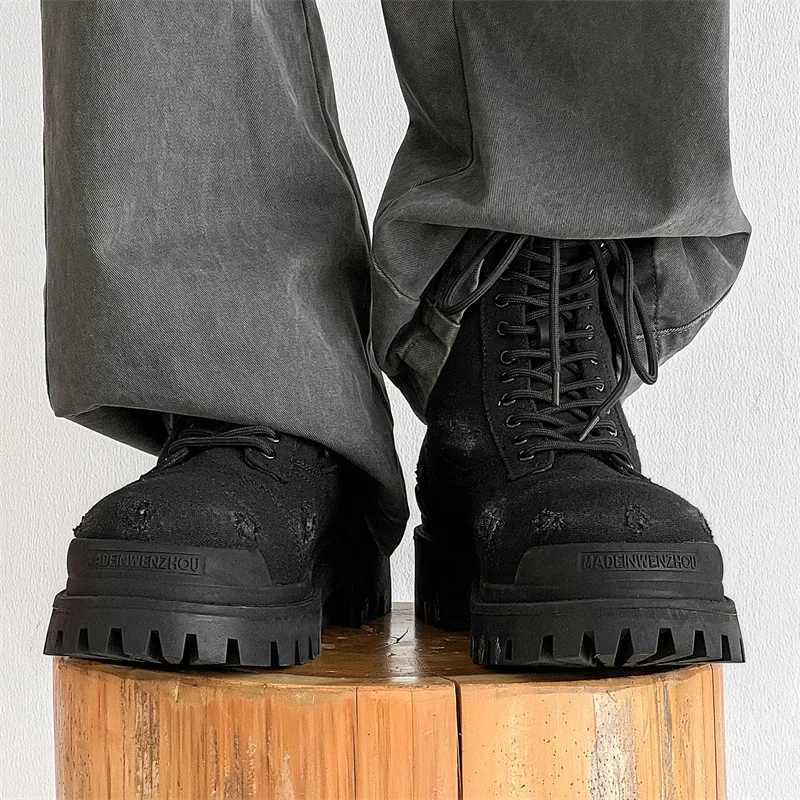 new Work boots autumn/winter 2025 thick soled black high top Parisian denim motorcycle boots H260828 - view 4