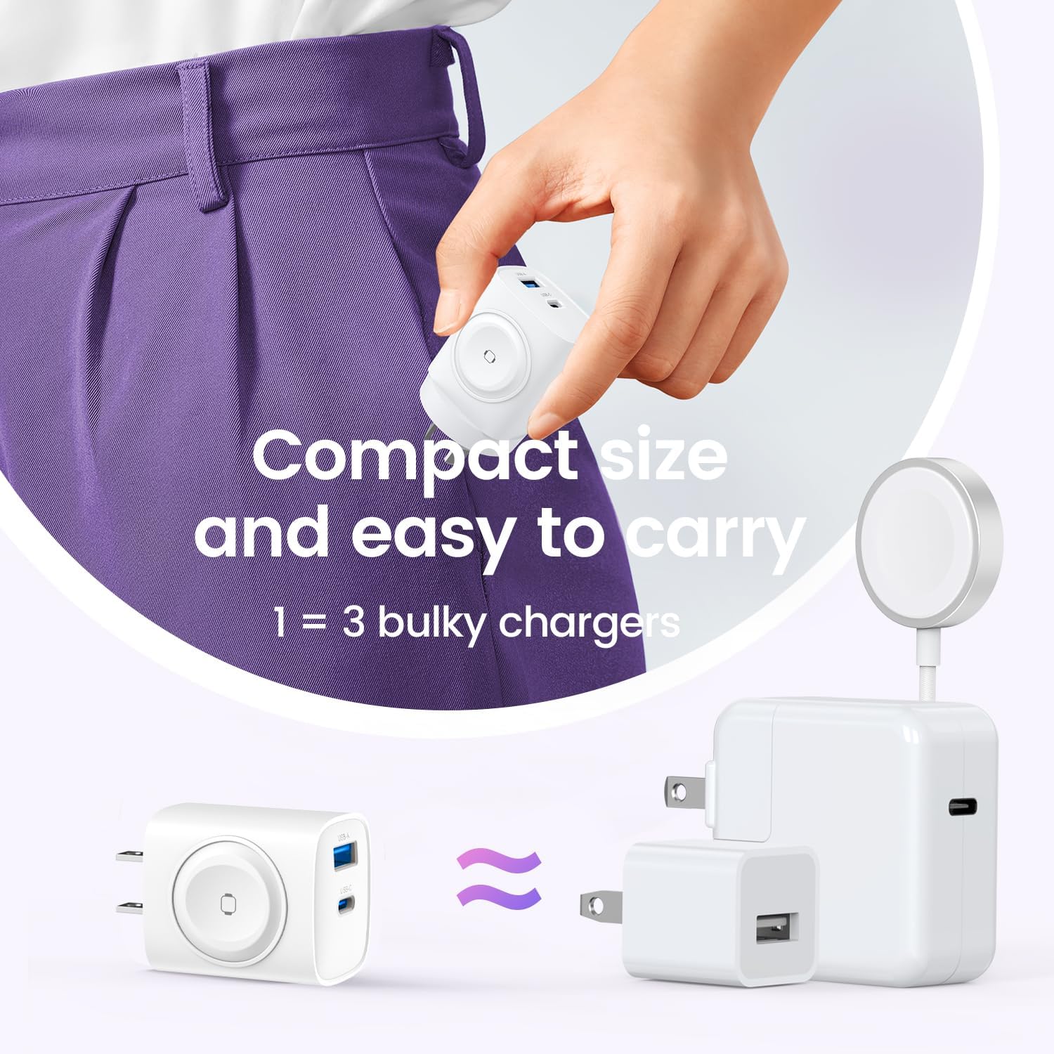 Portable USB-C GaN Power Bank & Multi-device Dock: Charges iPhone 14+ / iPad / MacBook + Apple Watches MagSafe Enabled Devices - view 4