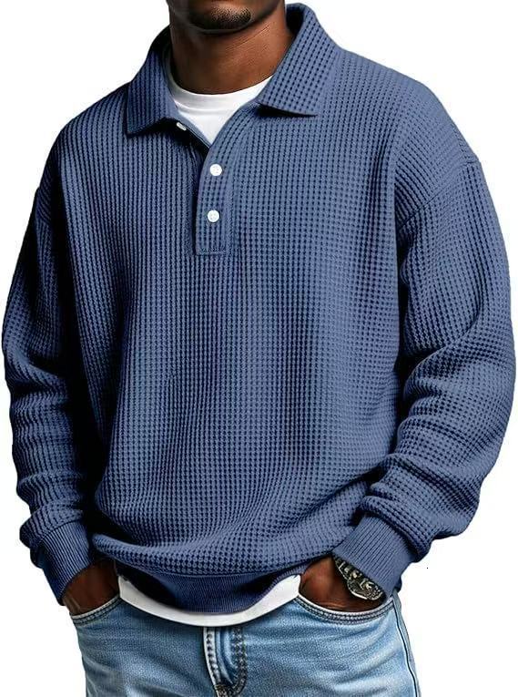 Designer New autumn and winter waffle long-sleeve Polo shirt, American retro loose-fit casual best-selling men's clothing - view 5
