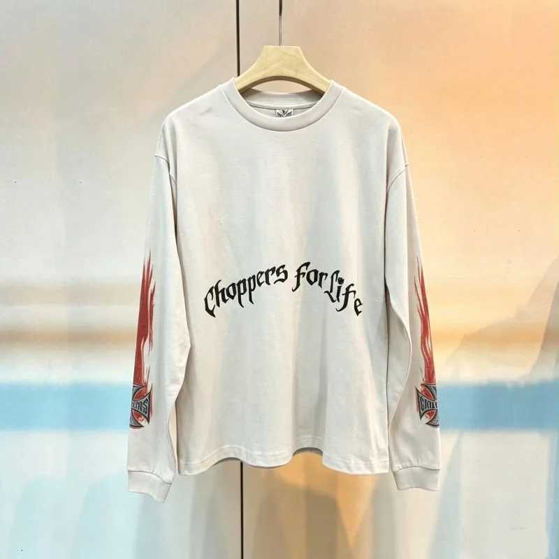 American Street West Coast Choppers Long Sleeve Tshirt Choppers for Life Cross Flame Print Washed White Sweatshirt Men Women Top X260827 - view 3