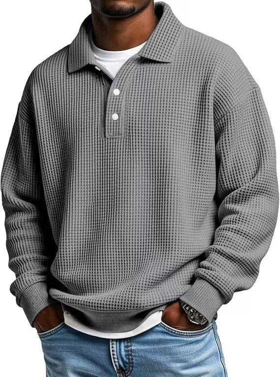 Designer New autumn and winter waffle long-sleeve Polo shirt, American retro loose-fit casual best-selling men's clothing - view 3