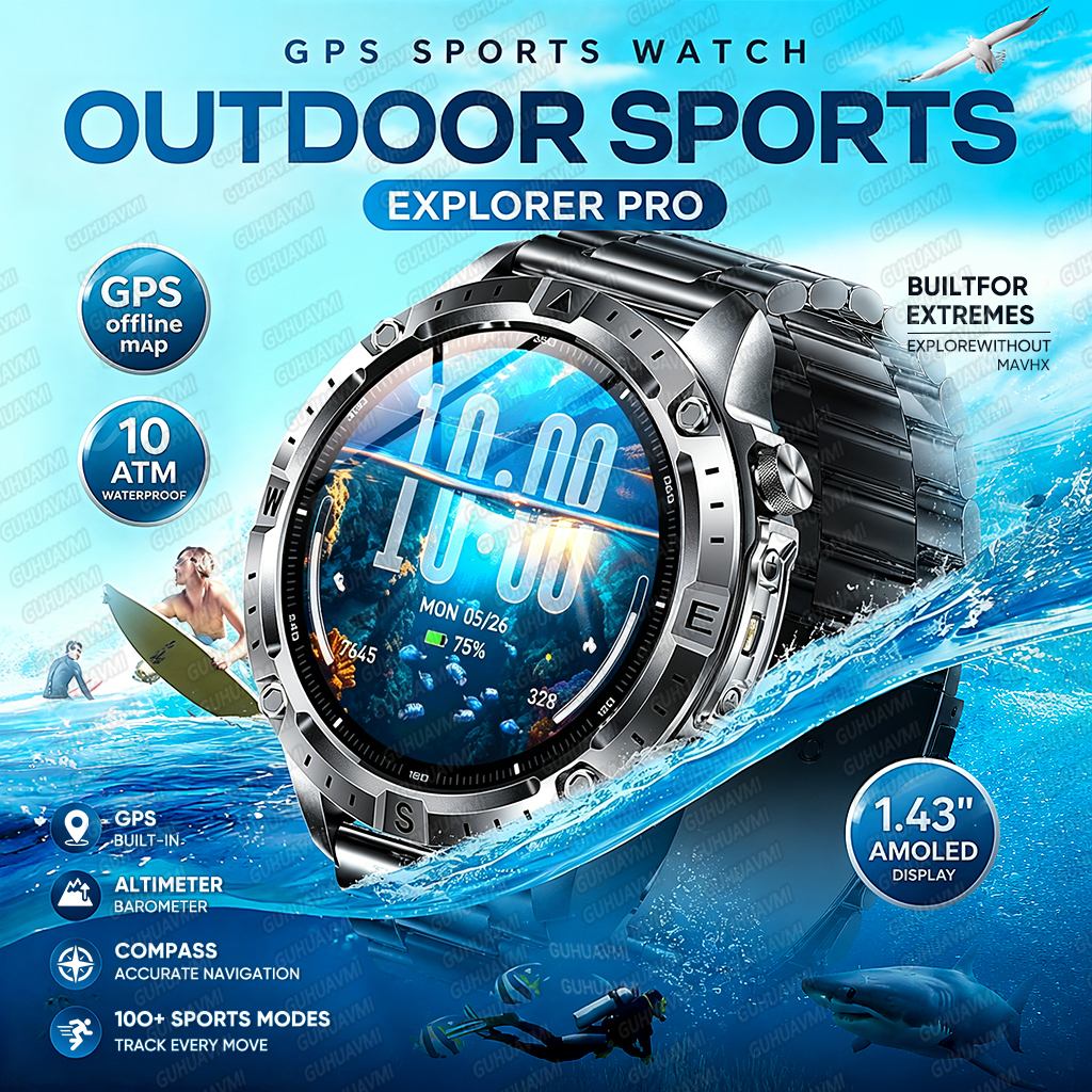 2026 New Outdoor Sports Smart Watch Built-in GPS Offline Map 10ATM Waterproof Swim Run Compass Altimeter Men Smartwatch 26Y0828