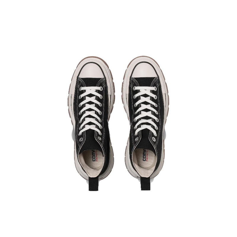 Converse All Star Men Women Canvas Sneakers, Black High Top Lace Up Shoes, Chunky Platform Gum Rubber Sole Street Style Casual Walking Board Shoes - view 5