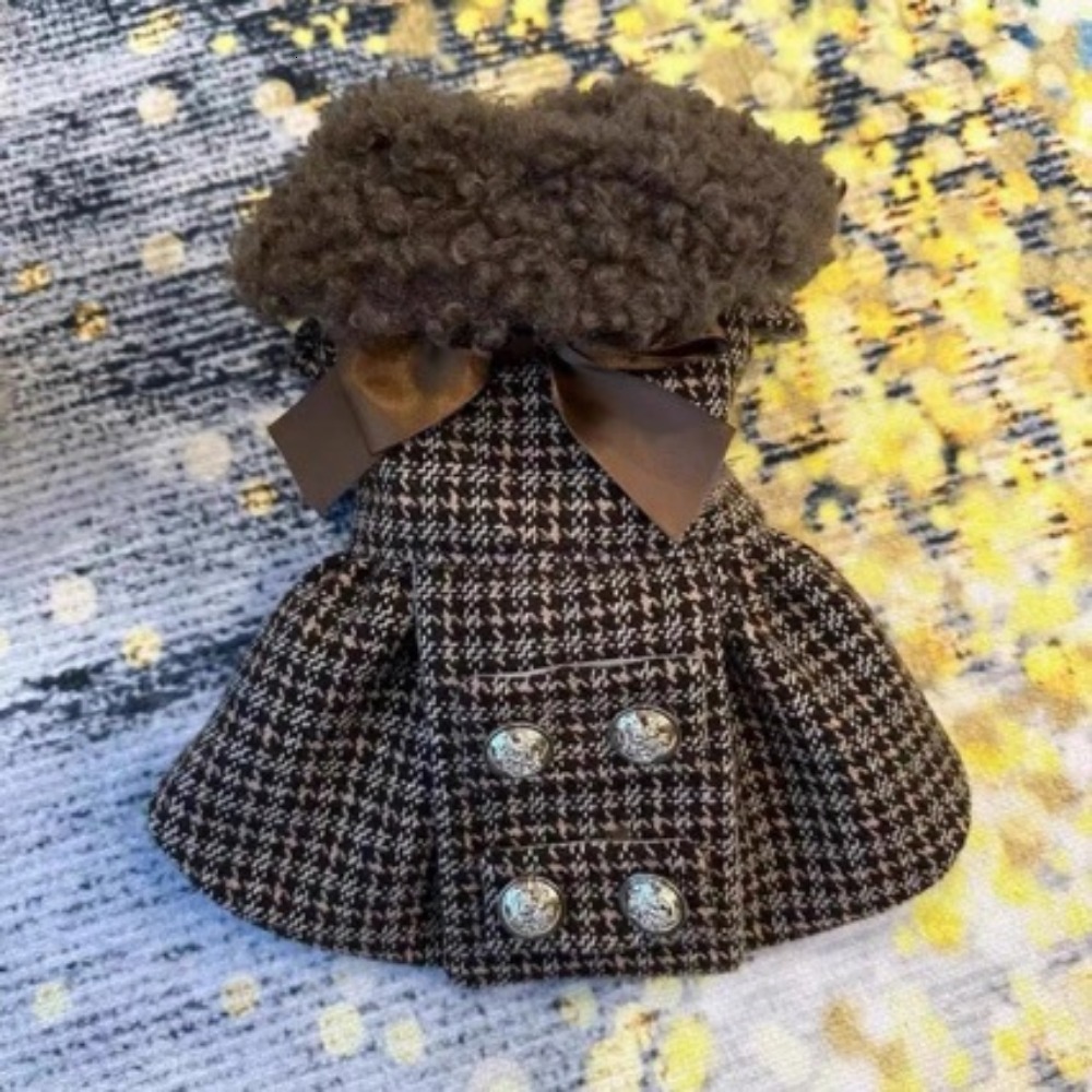 Petiontol Pet Autumn Winter Checkered Princess Dress Teddy Cat Woolen Coat Cute Tank Top Skirt Dog For Small Dogs Puppy Clothes - view 4