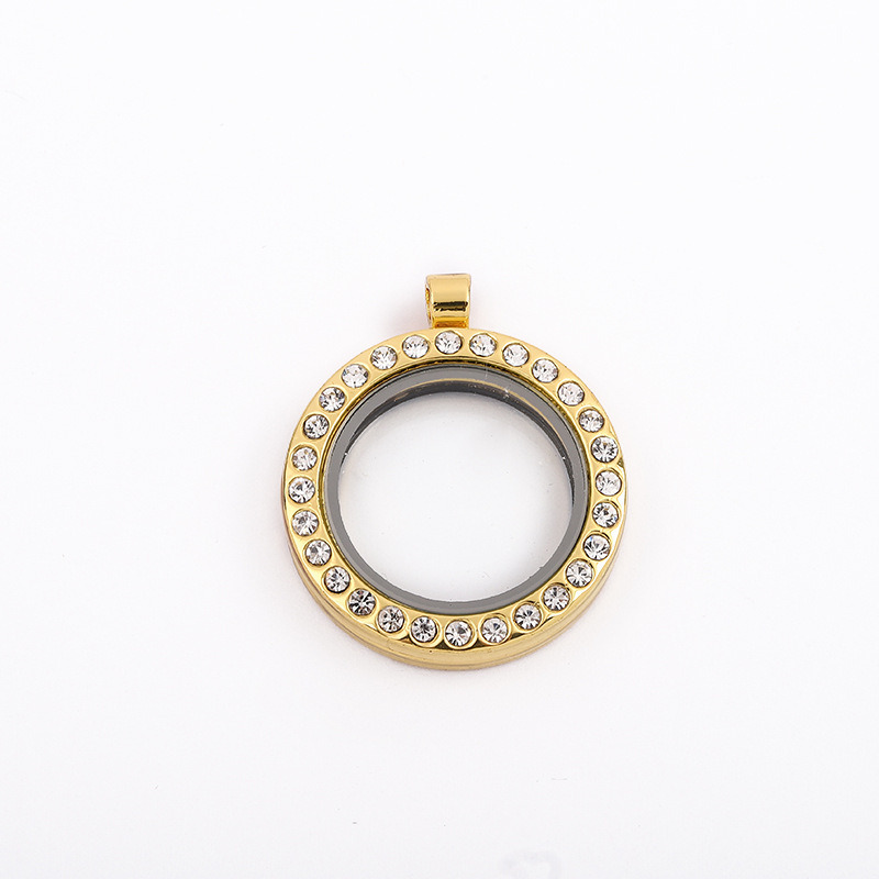 DIYFloating locker 30mm glass frame pendant with diamond inlaid circular smooth surface picture box - view 3