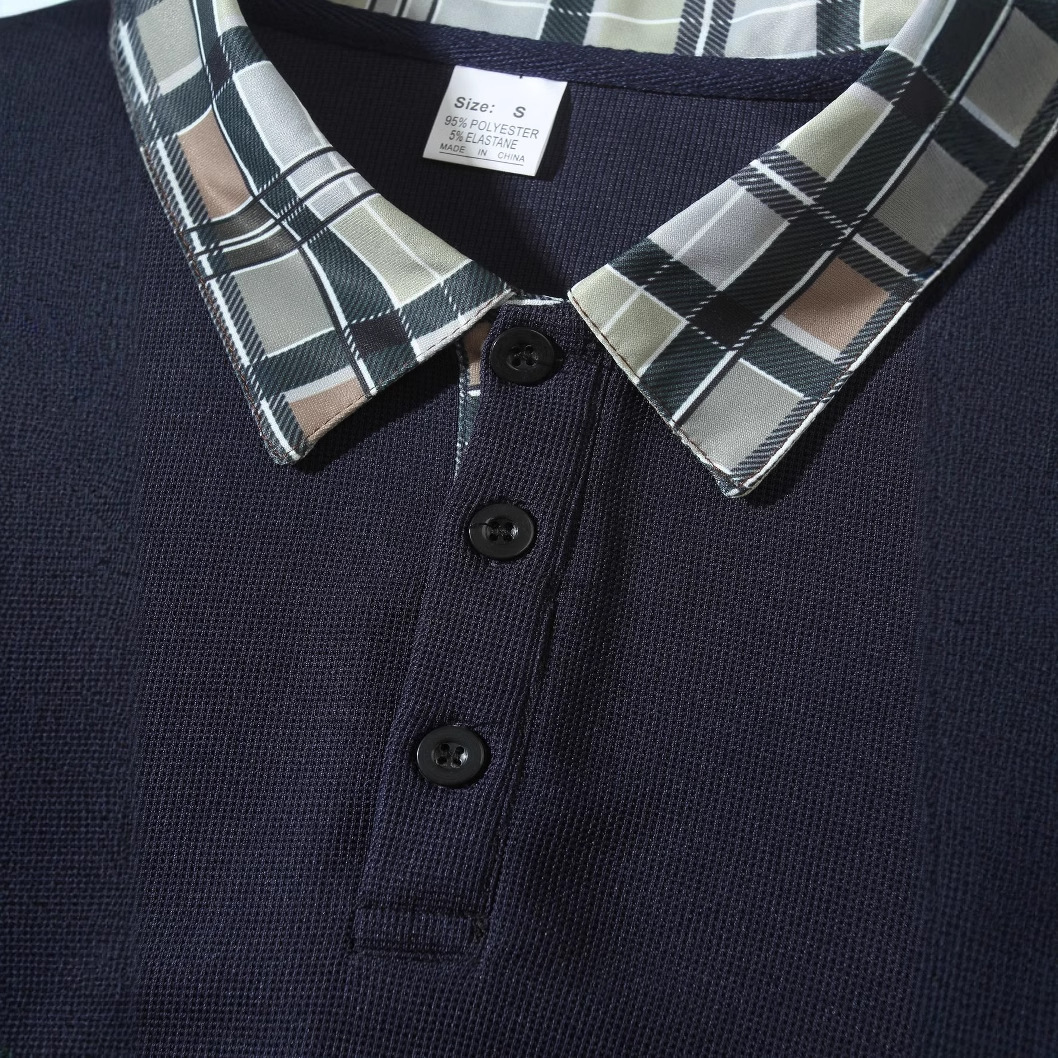 Designer New Men's Autumn Outdoor Fashion Breathable Turn-Down Collar Sports Casual Long Sleeve Plaid Polo Shirt - view 5