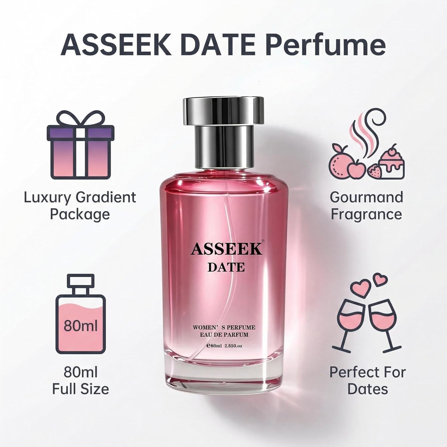 ASSEEK DATE Women's Eau de Parfum 80ml / 2.82 fl oz, Oriental Floral Scent with Pistachio Almond Jasmine Vanilla Notes, Long-Lasting 26Y0828 - view 6