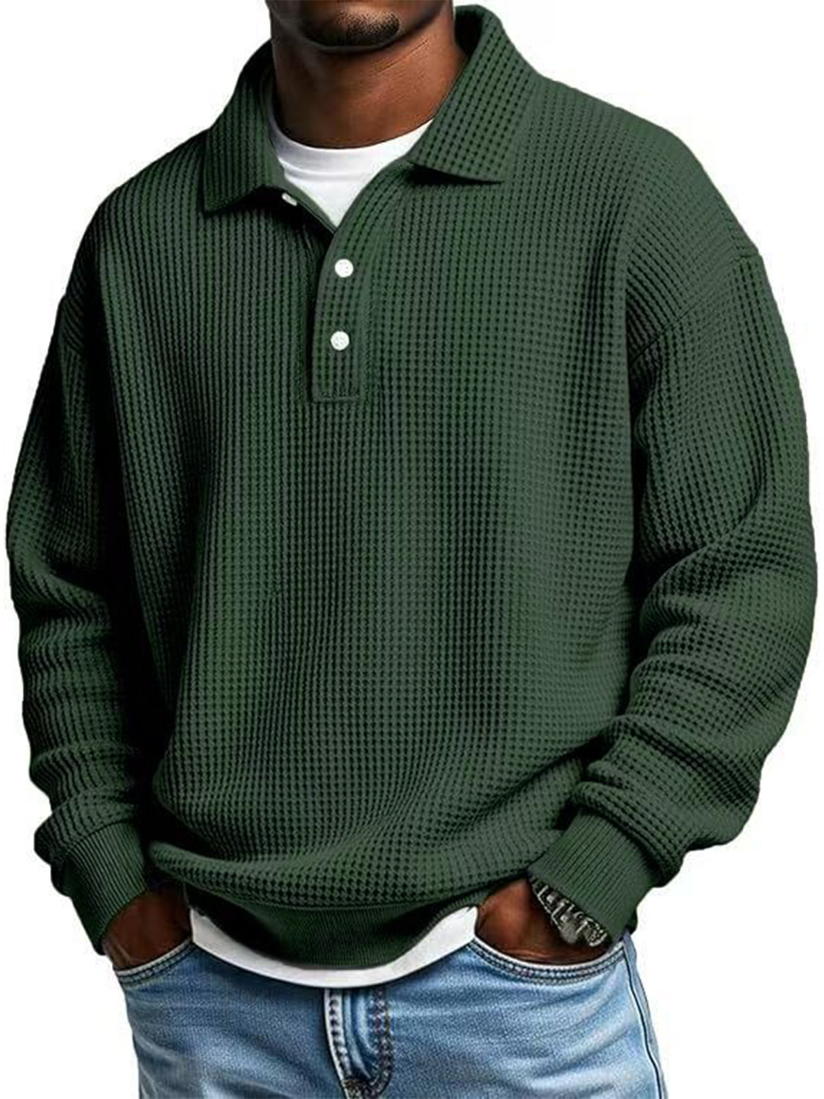 Designer New autumn and winter waffle long-sleeve Polo shirt, American retro loose-fit casual best-selling men's clothing - view 6