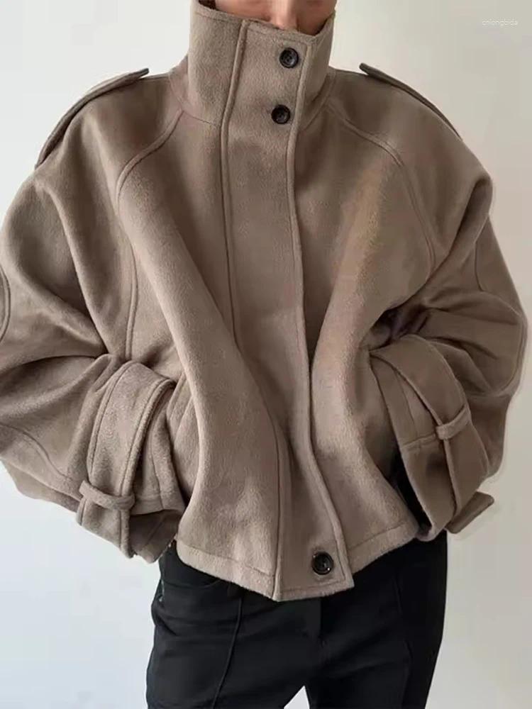 Women' s Wool FSMG Vintage Loose Stand Collar Woolen Coa - view 8