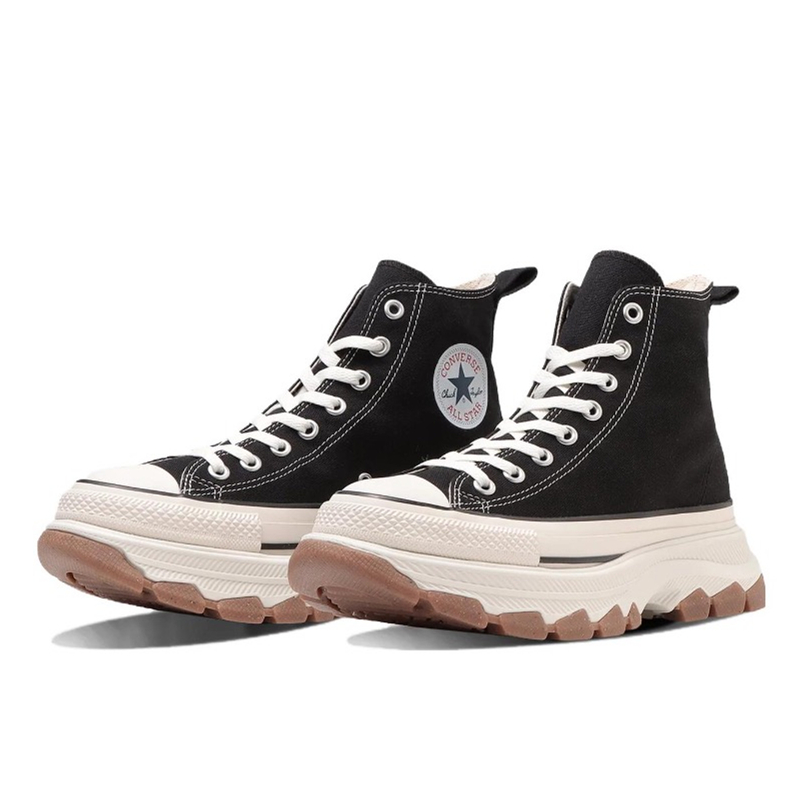 Converse All Star Men Women Canvas Sneakers, Black High Top Lace Up Shoes, Chunky Platform Gum Rubber Sole Street Style Casual Walking Board Shoes - view 3