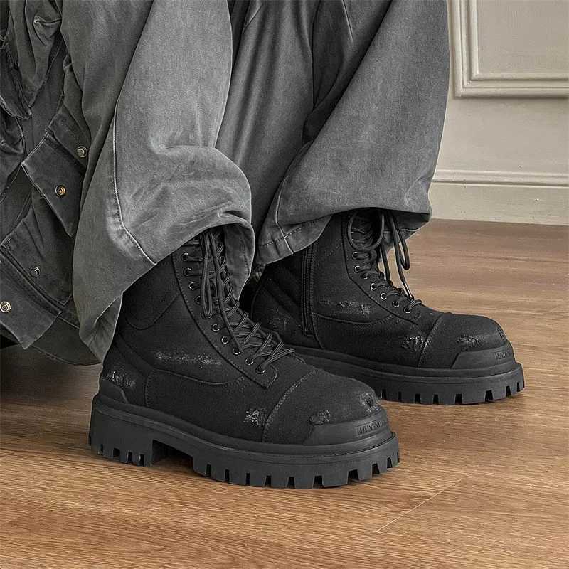 new Work boots autumn/winter 2025 thick soled black high top Parisian denim motorcycle boots H260828 - view 6