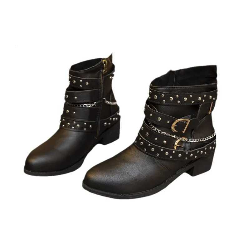 Boots 2023 Women Platform Shoes PU Square Heel Round Toe Side Zipper Soft Leather Female Autumn Winter Motorcycle Boots 36-43 H260828 - view 3
