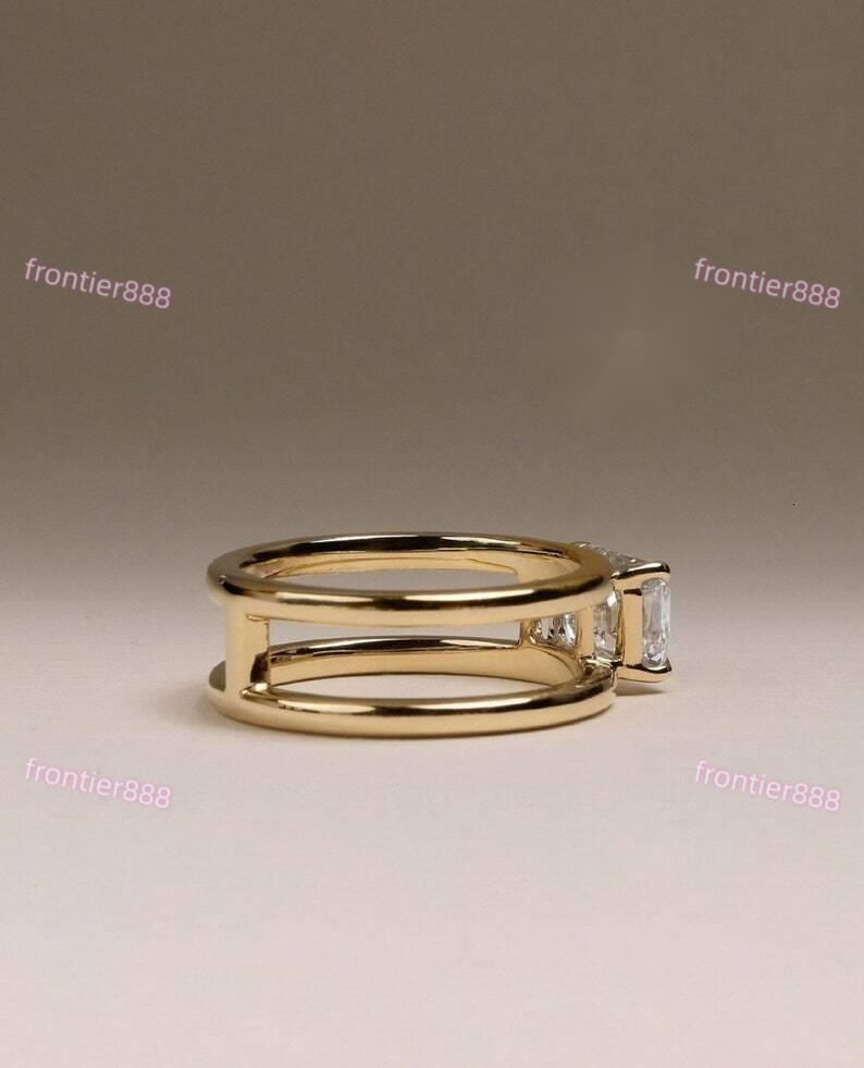 Luxury Emerald Cut Lab Diamond Ring 14K Gold Minimalist Double Band Statement Engagement Ring for Women IGI Certified - view 5