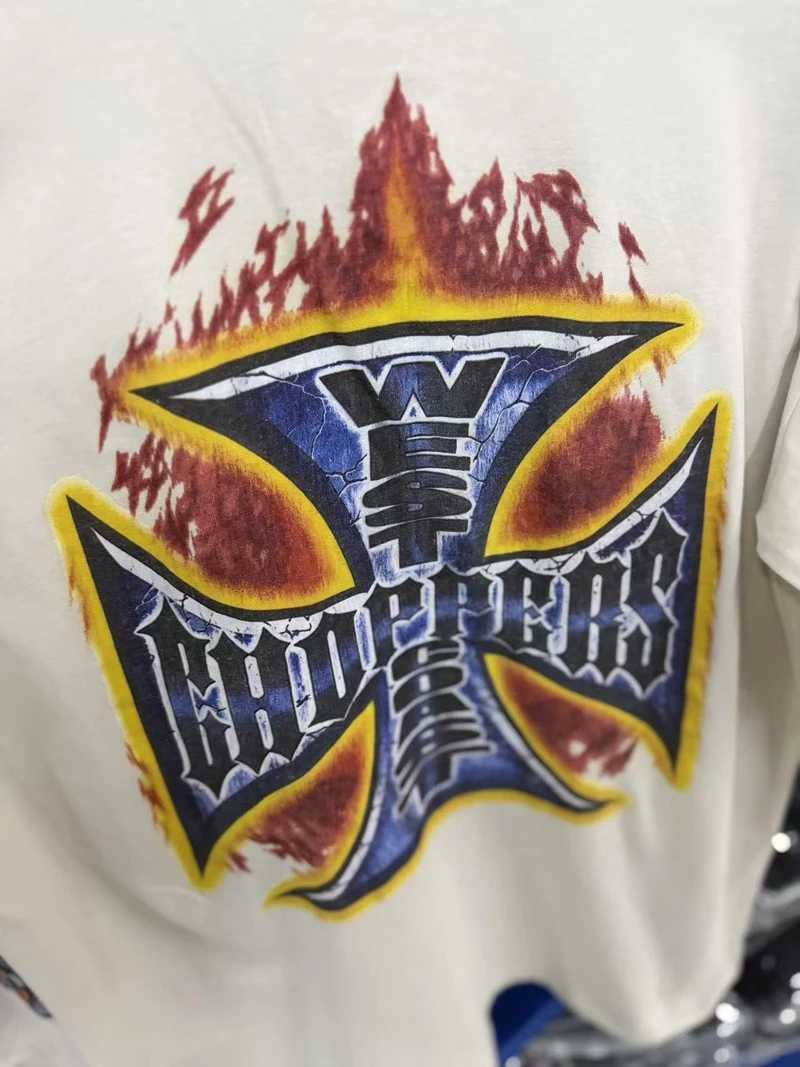 American Street West Coast Choppers Long Sleeve Tshirt Choppers for Life Cross Flame Print Washed White Sweatshirt Men Women Top X260827 - view 7