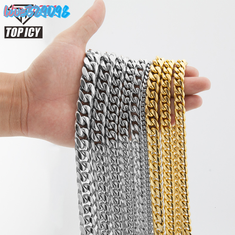 Hip-hop Jewelry2026 6mm 8mm 12mm 18mm 18inch 20inch 24inches 18K gold Miami Cuban Link Chain 18k Gold Silver Color Cuban Link Chain Necklace