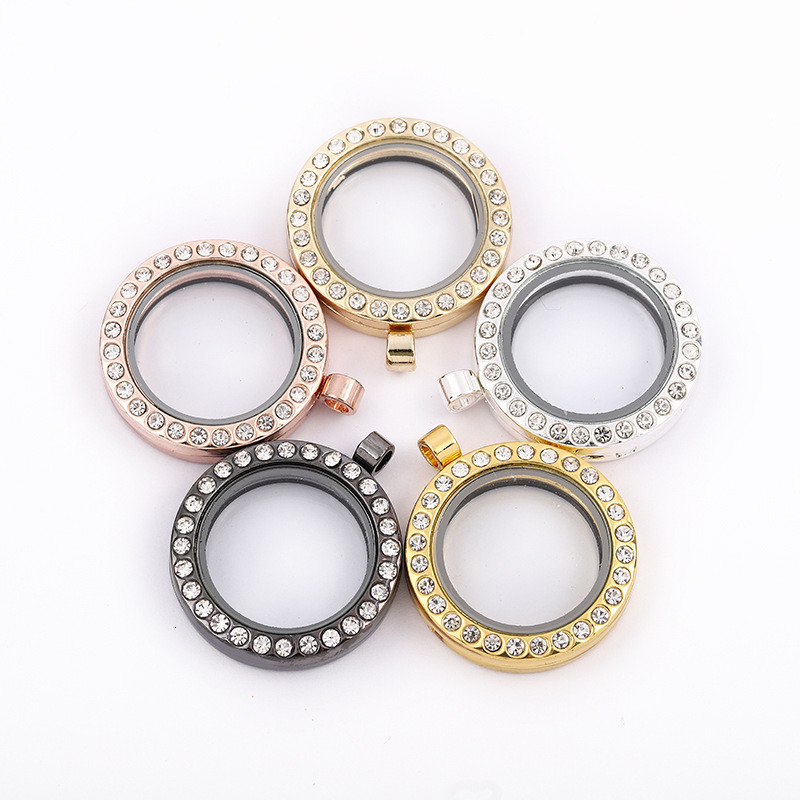DIYFloating locker 30mm glass frame pendant with diamond inlaid circular smooth surface picture box