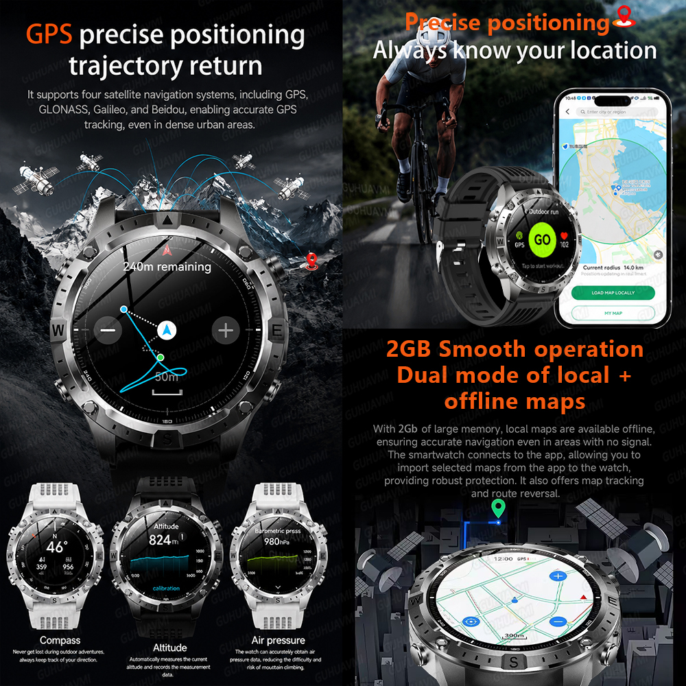 2026 New Outdoor Sports Smart Watch Built-in GPS Offline Map 10ATM Waterproof Swim Run Compass Altimeter Men Smartwatch 26Y0828 - view 4