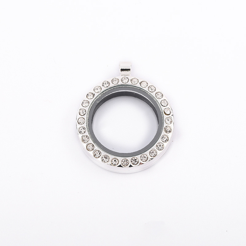 DIYFloating locker 30mm glass frame pendant with diamond inlaid circular smooth surface picture box - view 5