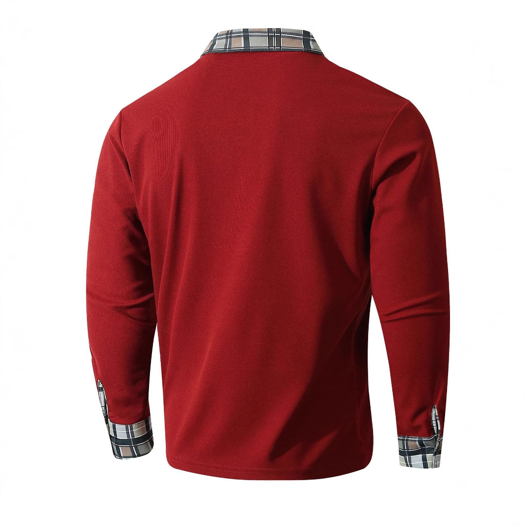 Designer New Men's Autumn Outdoor Fashion Breathable Turn-Down Collar Sports Casual Long Sleeve Plaid Polo Shirt - view 4