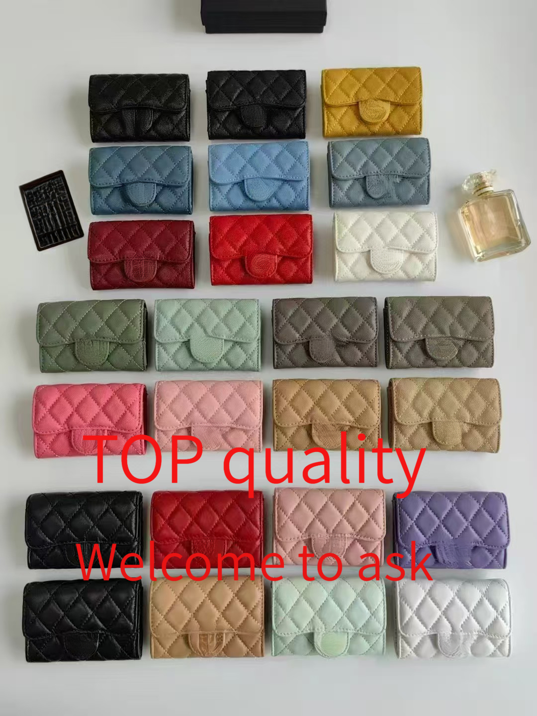 Top 10A Designer Walle Classic Flap Walle Designer Donna Lusso Quiled Caviale Pelle Di Vitello Pelle Firma CC Porta Carte Hardware Tono Oro Portamon-image