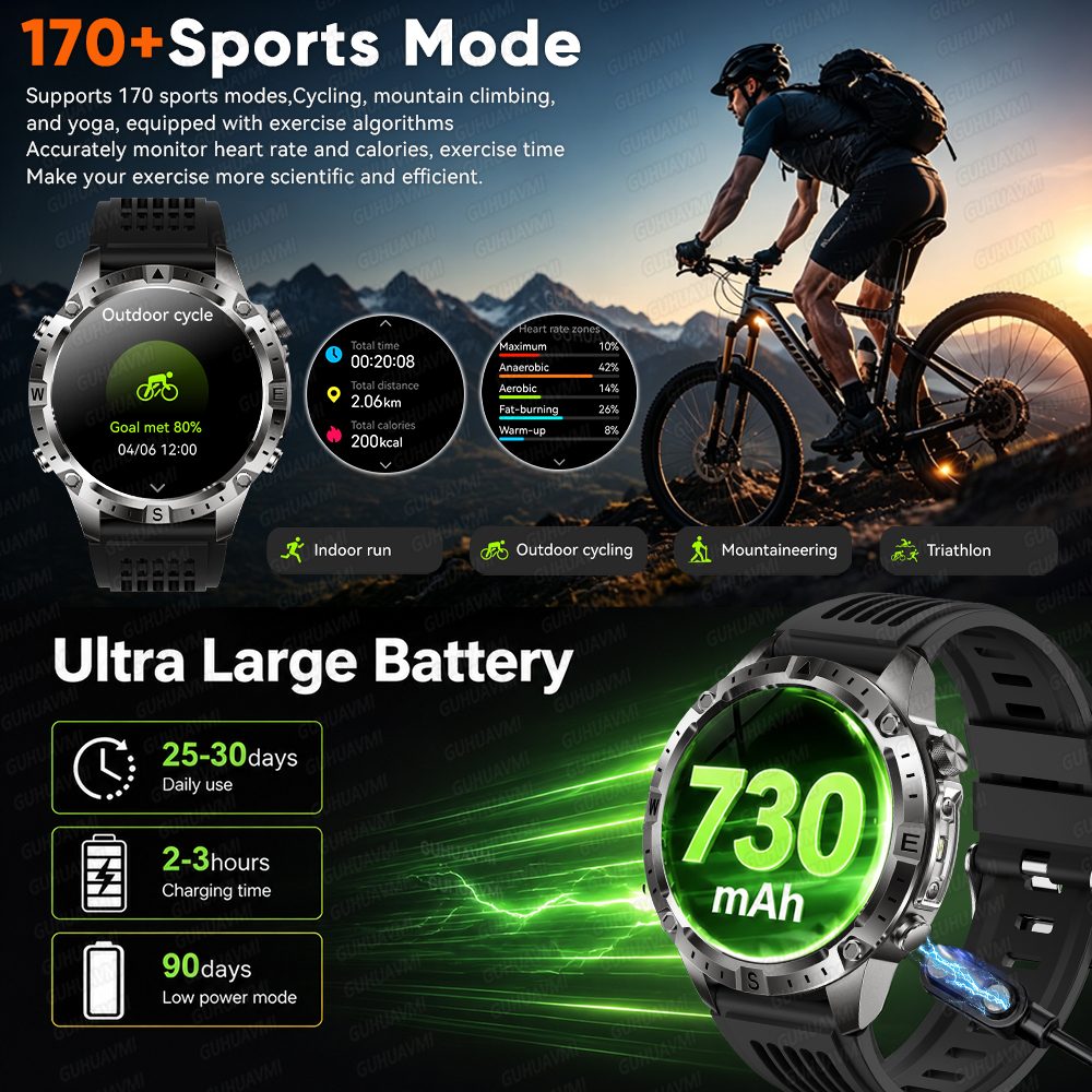 2026 New Outdoor Sports Smart Watch Built-in GPS Offline Map 10ATM Waterproof Swim Run Compass Altimeter Men Smartwatch 26Y0828 - view 6