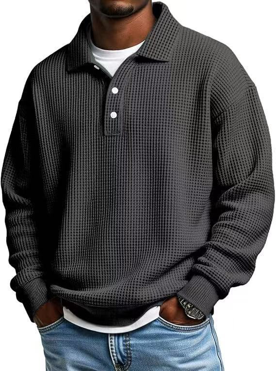 Designer New autumn and winter waffle long-sleeve Polo shirt, American retro loose-fit casual best-selling men's clothing - view 4