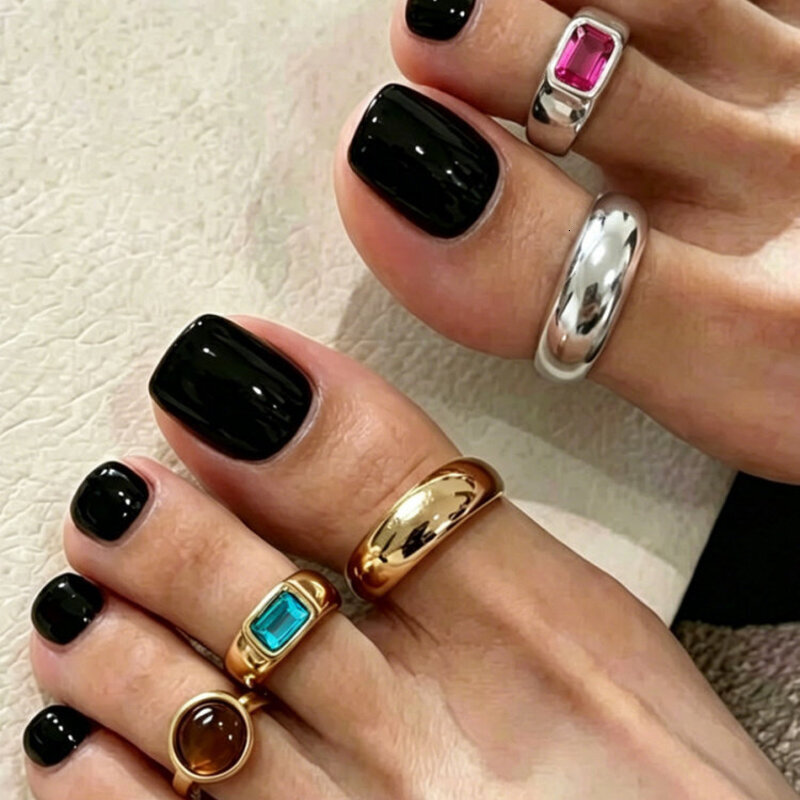 Boho Colorful Crystal Toe Rings Set Gold Silver Tone Adjustable Gemstone Foot Ring Women Summer Beach Jewelry