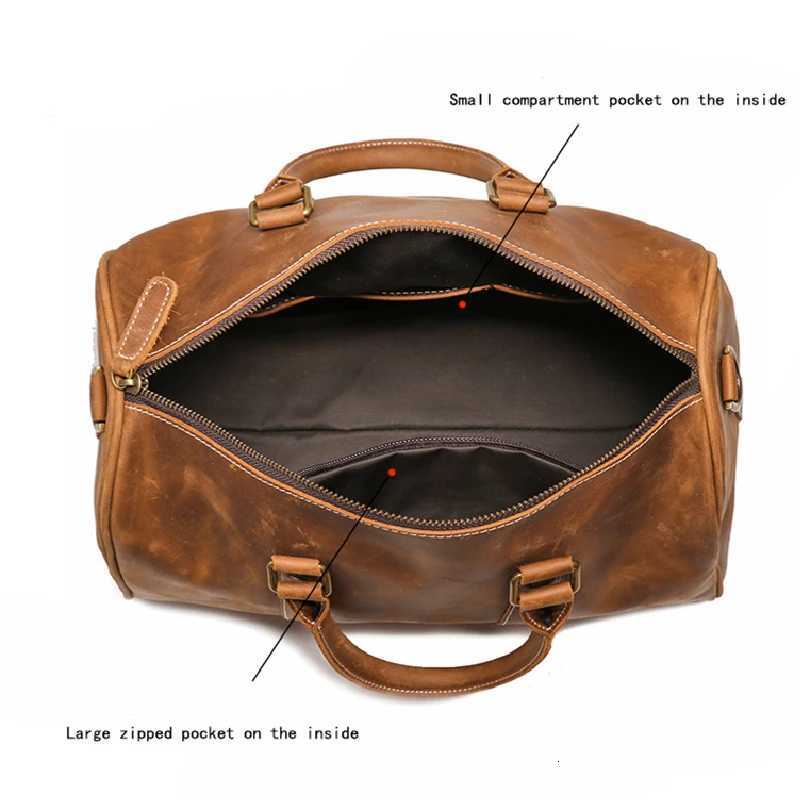 Designer Genuine Vintage Brown Black Crazy Horse Leather Short Trip Business Men Wen Travel Bag Shoder Messenger GYM Duffle M1028 J260829 - view 7