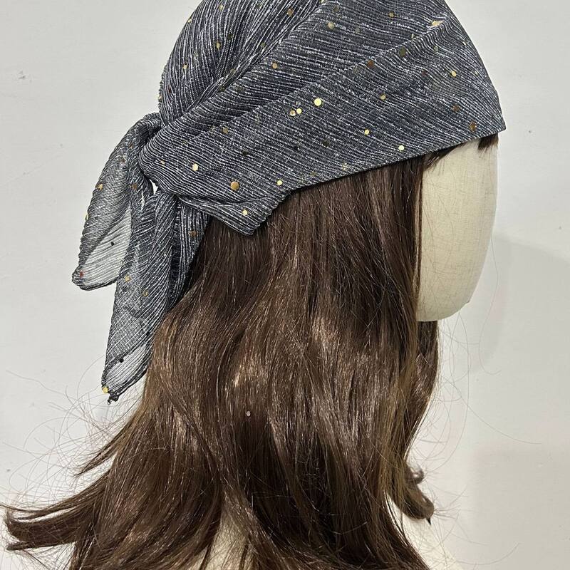 Women Elastic Gold Foil Dot Head Scarf Turban Hat Bohemian Knot Tie Back Head Wrap Hair Accessories for Daily Party - view 4