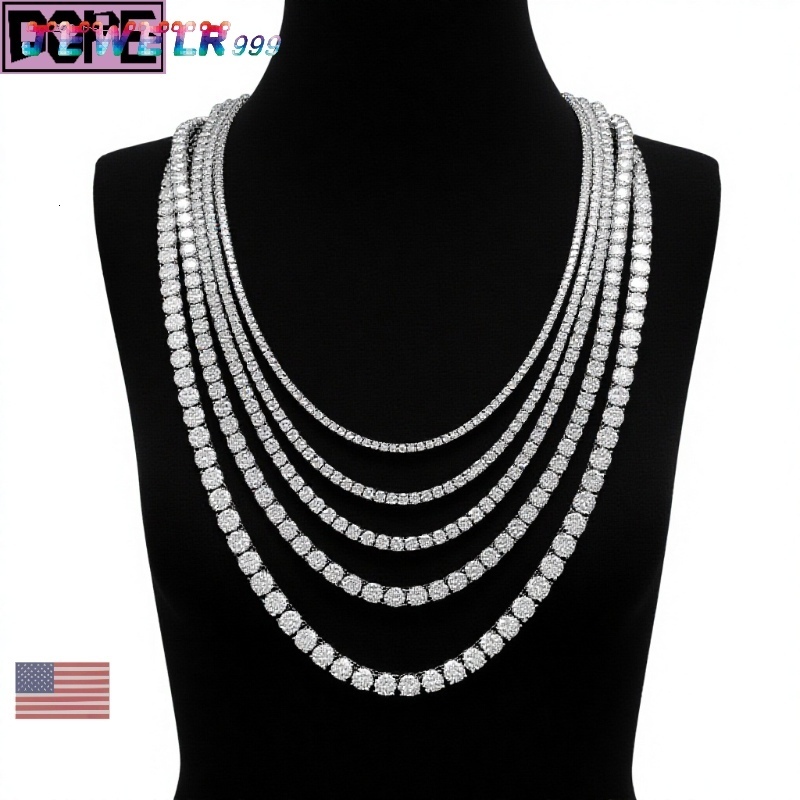 USA Stock 4mm Moissanite Jewelry Tennis Necklace 20in 22in 925 Silver Iced VVS Diamond Moissanite Tennis Chain