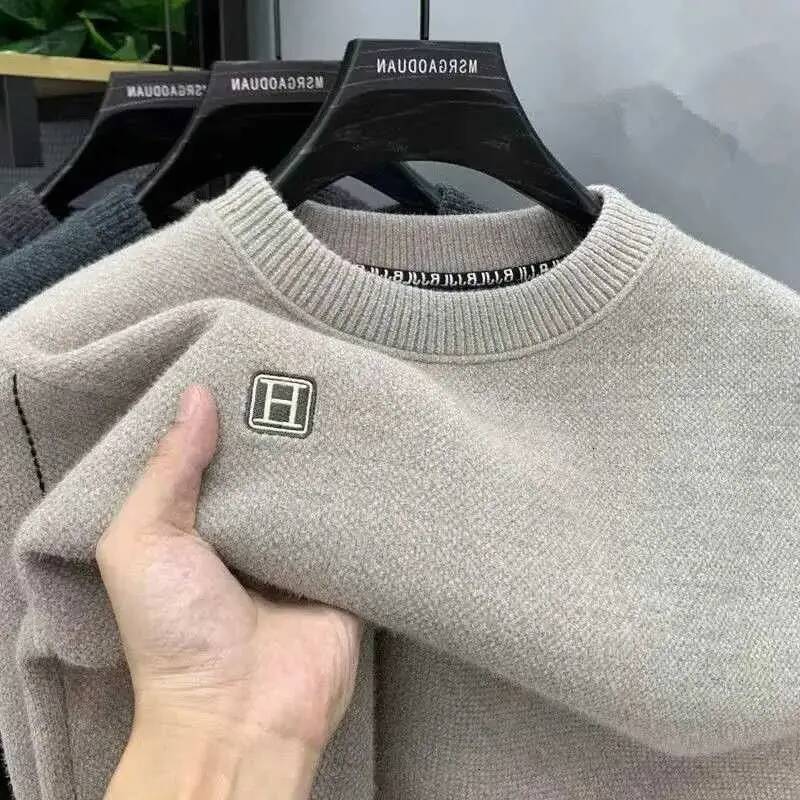 Winter AllinOne Crew Neck Mens Thickened Fleece Warm Clothes Chenier Knitted Sweater Pullover Bottom Shirt 2272 - view 3