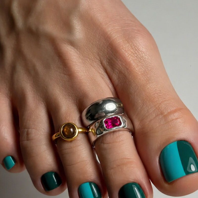 Boho Colorful Crystal Toe Rings Set Gold Silver Tone Adjustable Gemstone Foot Ring Women Summer Beach Jewelry - view 4