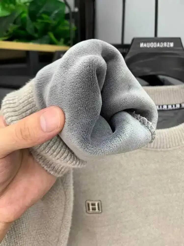 Winter AllinOne Crew Neck Mens Thickened Fleece Warm Clothes Chenier Knitted Sweater Pullover Bottom Shirt 2272 - view 7
